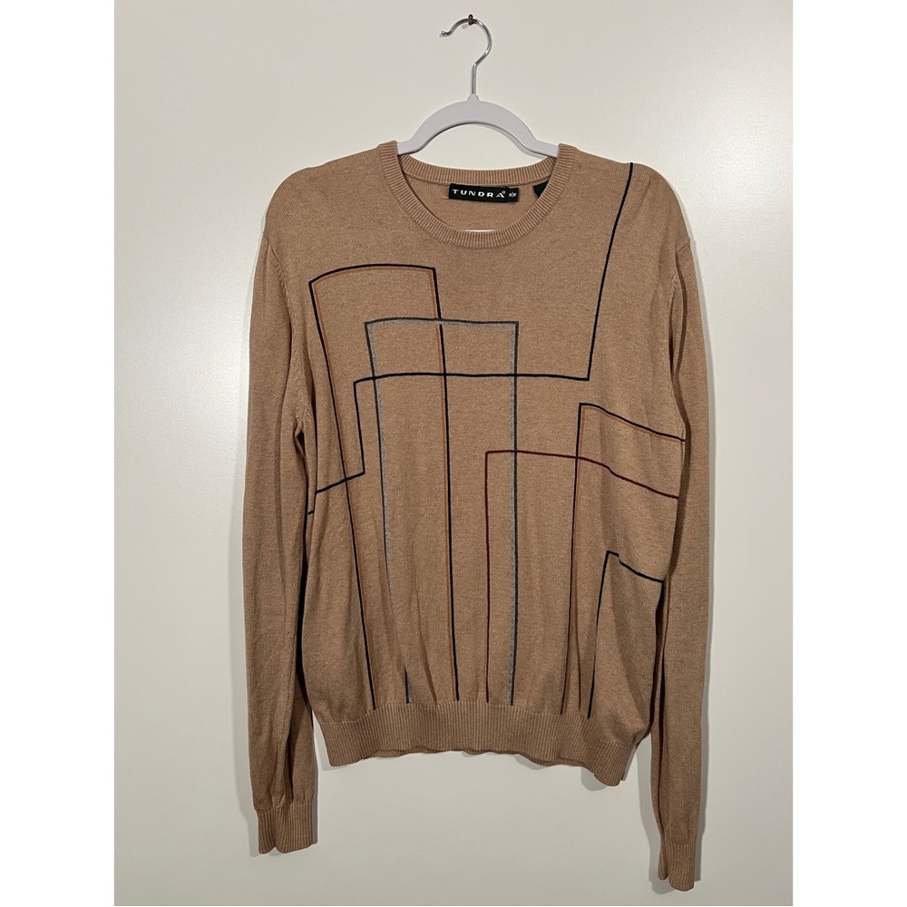 Tundra Vintage Sweater in Tan with Geometric Design Size Medium Cashmere Blend